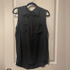 Black collared, button down, sleeveless blouse